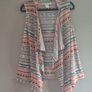 Women's American Rag Aztec Print Vest Open Front Cardigan Draped w hood Size L